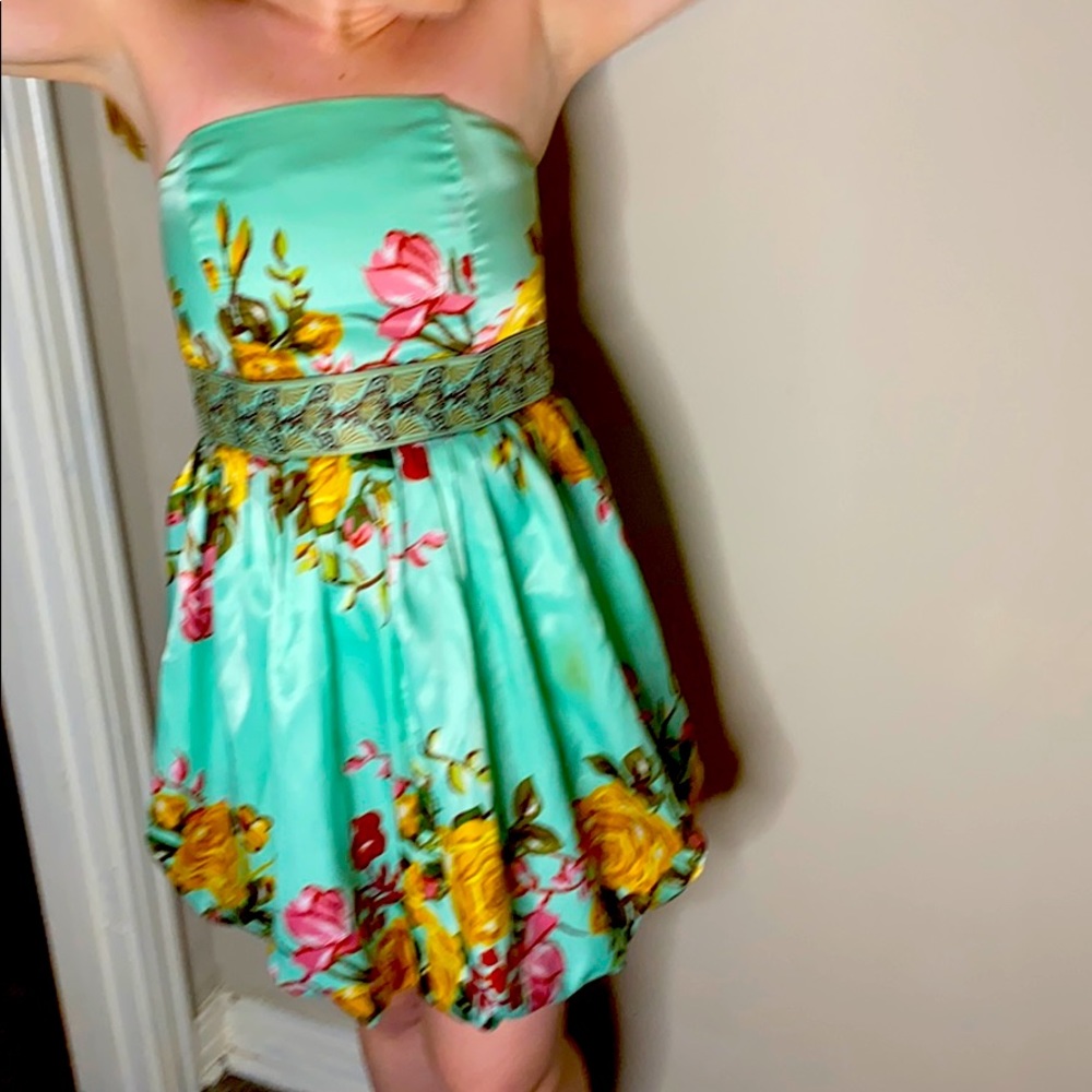Floral Pattern Aqua Garden Party Dress
